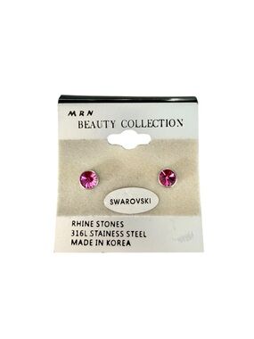 Vintage 90s Swarovski Pink Crystal Stud Earrings Stainless Steel NWT NOS